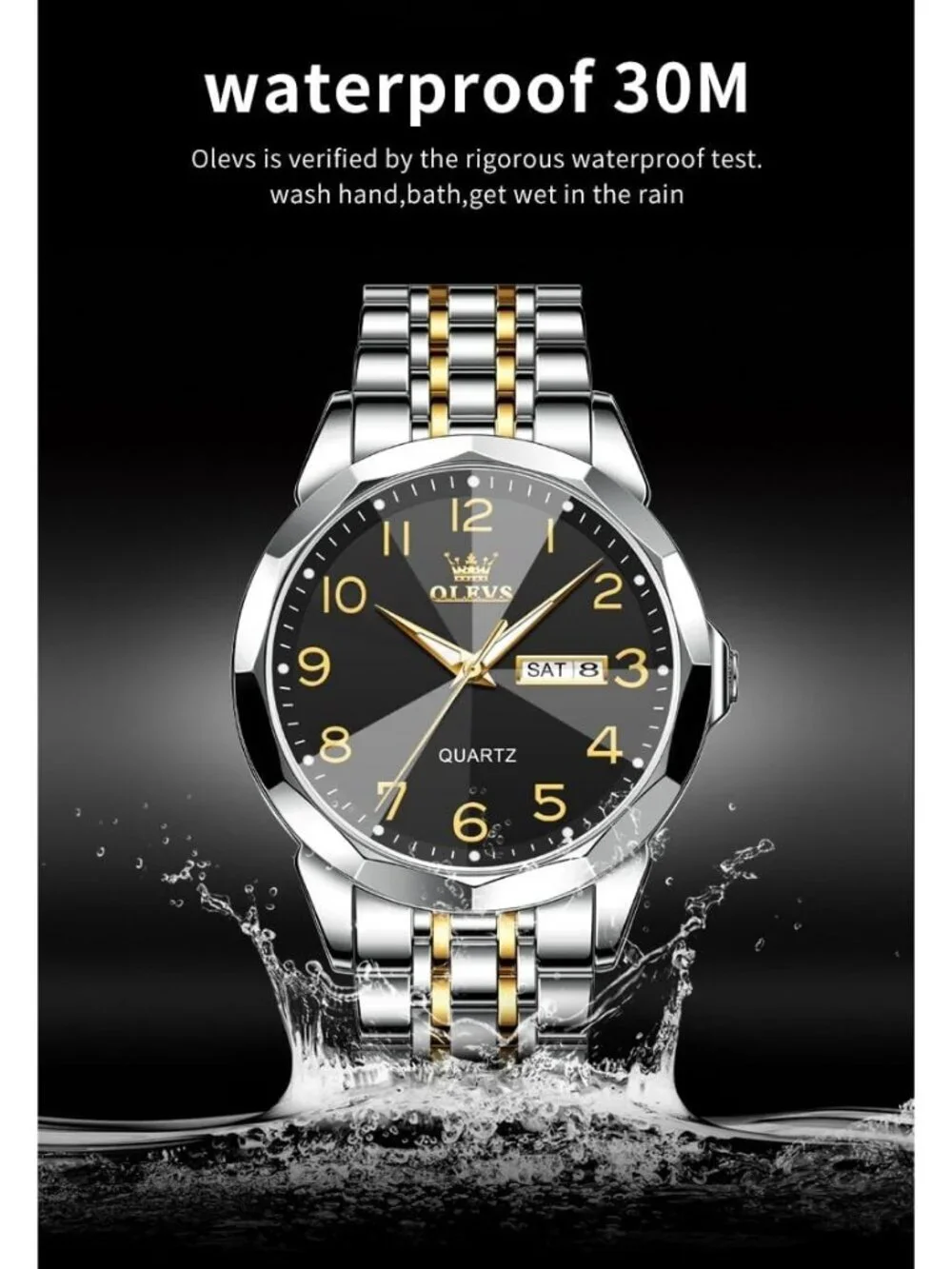Men's Silver Black Analog Simple Business Stainless Waterproof Luminous Watch